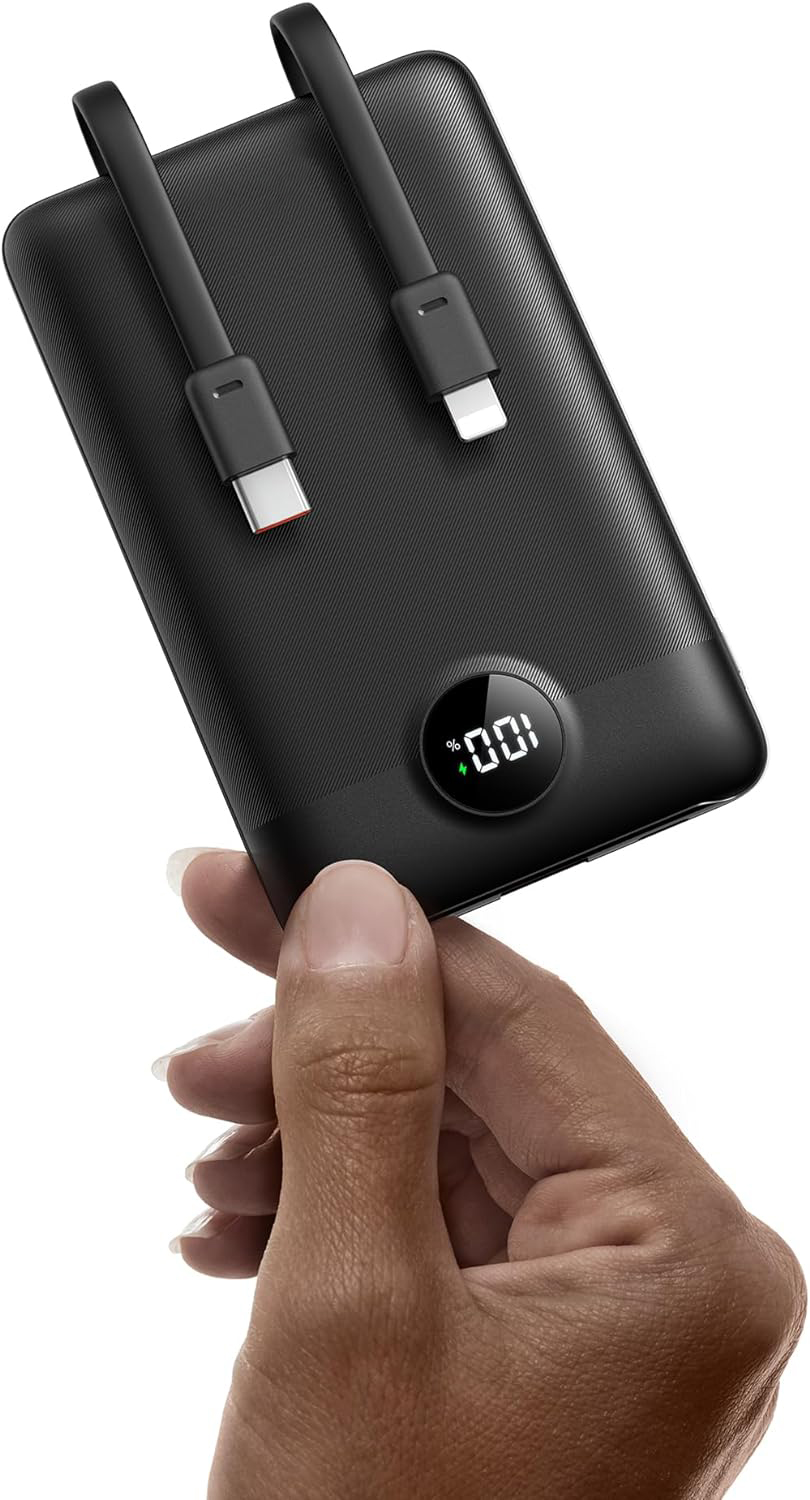 Mini Portable Power Bank with Built-in Cables
